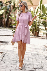 Vestido corto mini de gasa burdeos de corte A